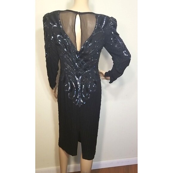 Vintage 80s  A.J. Bari Beaded Sequins Silk Dress Size 8 Beautiful - Picture 7 of 12